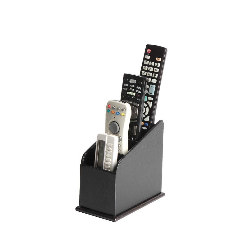 J JACKCUBE DESIGN JACKCUBE DESIGN 4 Compartments Black Leather Remote Control Organizer Holder, Controller TV Guide, Media Storage Box â€“ :MK292A - Image 1